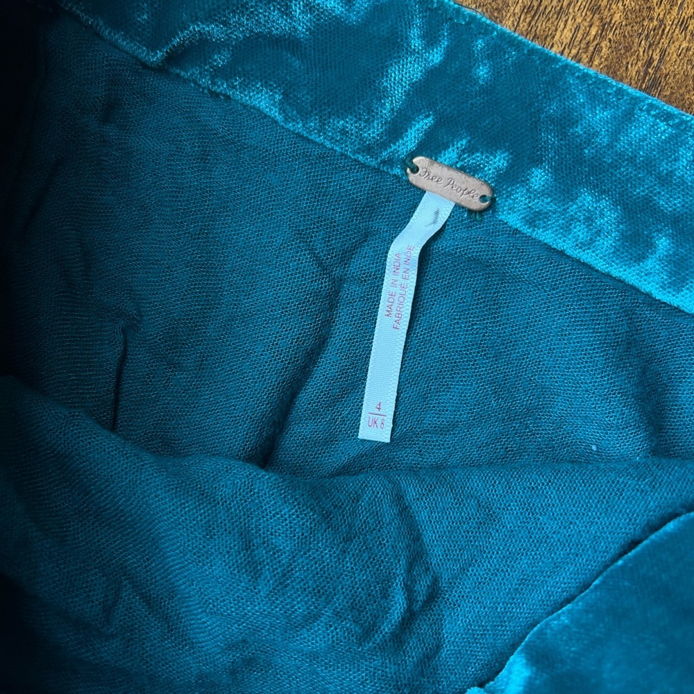 Free People Teal Velvet Mini Rouched Skirt Size 4 - Picture 3 of 4